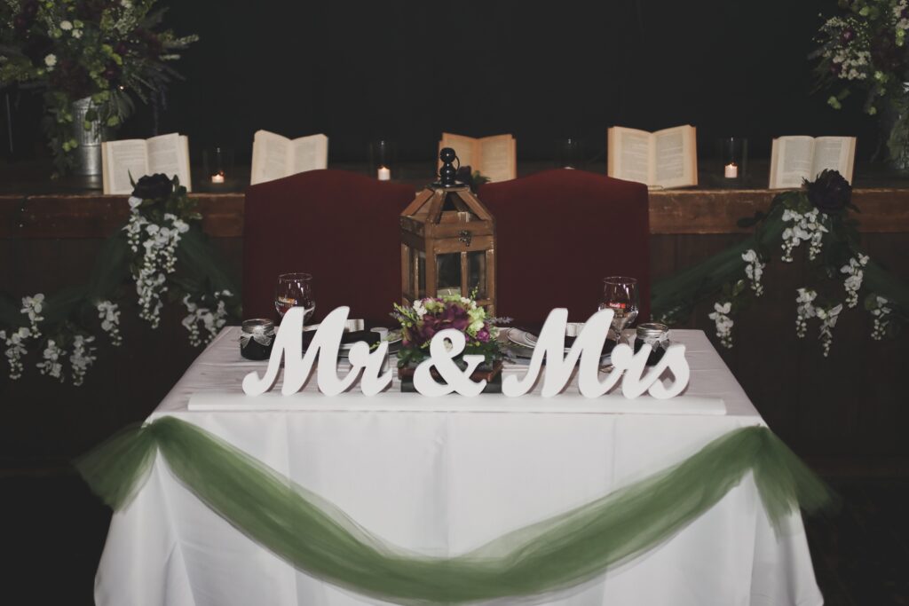 photo of bride and groom mr and mrs table at reception venue